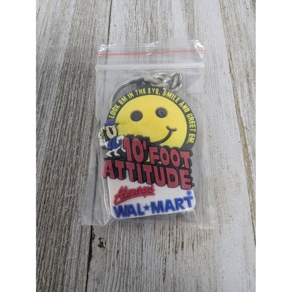 Vintage Wal-Mart Smiley Face Keychain 10 Foot Attitude - Picture 2 of 5